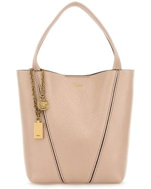 Chloé Pastel Pink Leather Small Spin Shopping Bag - White