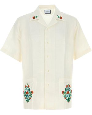 Pantamolle White Linen Gombet Shirt