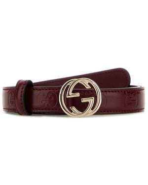 Gucci Burgundy Leather Belt - White