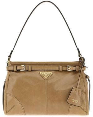 Prada Borsa a spalla Bonnie in pelle beige - Marrone