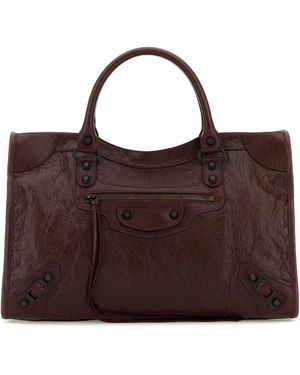 Balenciaga Borsa a mano Le City media in pelle bordeaux - Marrone
