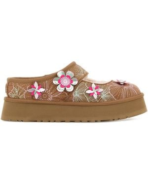 UGG Embroidered Suede Bea Slippers - Brown