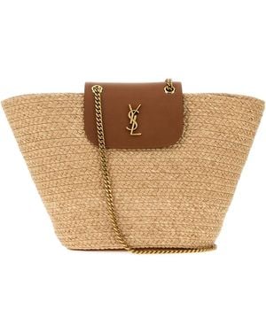 Saint Laurent Borsa shopping Manon in rafia - Neutro