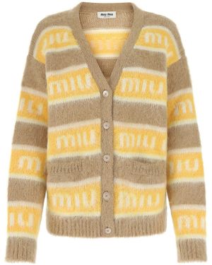 Miu Miu Embroidered Wool Oversize Cardigan - Yellow