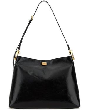 Dolce & Gabbana Black Leather Large Vittoria Shopping Bag