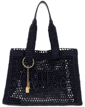 Chloé Navy Blue Raffia East-west Summer Banana Shopping Bag - Black