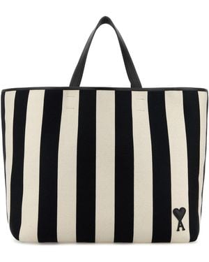 Ami Paris Ami Embroidered Canvas Shopping Bag - Black