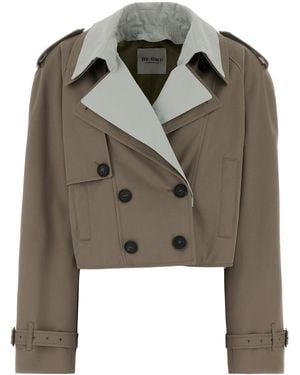 The Attico Dove Gray Gabardine Trench Coat - Green