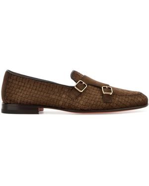 Santoni Brown Suede Scacco Loafers