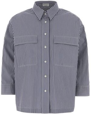 Brunello Cucinelli Embroidered Poplin Shirt - Grey