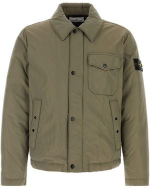 Stone Island Army Green Polyester Blend Down Jacket