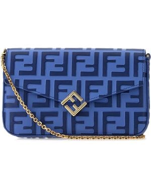 Fendi Portafoglio FF Diamonds in pelle blu