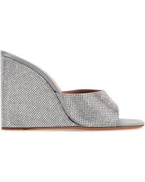 AMINA MUADDI Embellished Satin Lupita Mules - Grey
