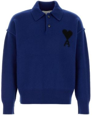 Ami Paris Electric Blue Wool Polo Shirt