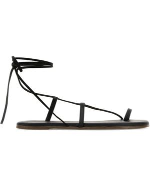 TKEES Black Leather Jo Sandals - White