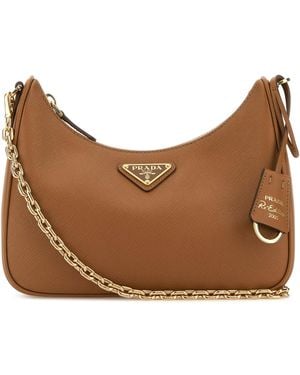 Prada Borsa a spalla Re-Edition 2005 in pelle cammello - Marrone