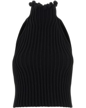 Alaïa Cropped Ribbed-Knit Top - Black