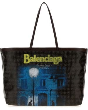 Balenciaga Printed Canvas Tote Select Shopping Bag - Blue