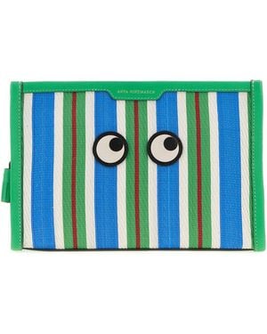Anya Hindmarch Embroidered Mesh Eyes Pouch - Blue