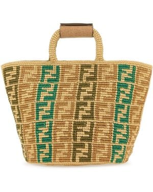 Fendi Embroidered Raffia Ff Shopper Shopping Bag - Multicolour