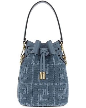 Fendi Borsa a secchiello Mon Tresor in rafia ceruleo - Blu