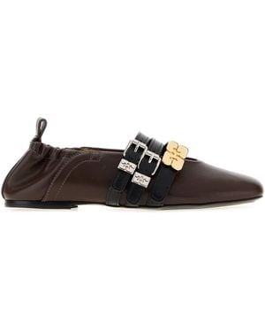 Ganni Chocolate Synthetic Leather Ballerinas - White