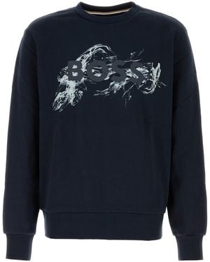 BOSS Navy Blue Cotton Sweatshirt