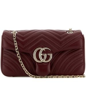 Gucci Borsa a spalla GG Marmont media in nappa bordeaux - Viola
