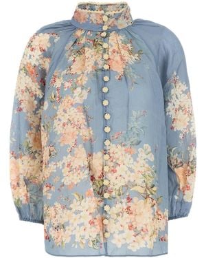 Zimmermann Blusa Cascadian in ramie stampato