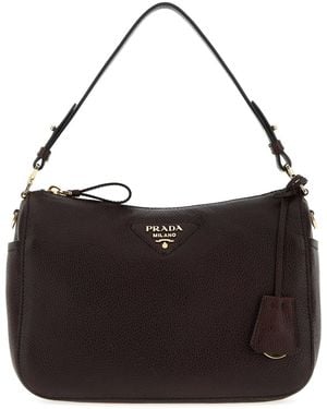 Prada Borsa a spalla media in pelle testa di moro - Nero