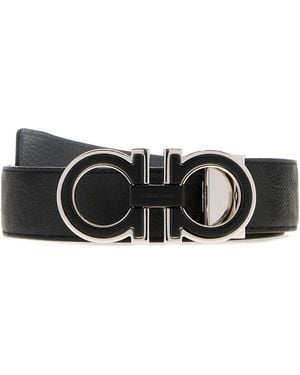 Ferragamo Black Leather Reversible Belt - White