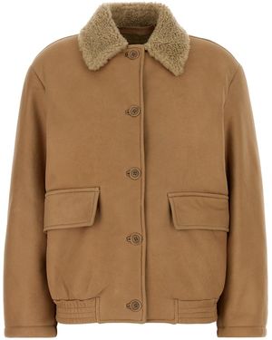 SANTORO Beige Shearling Jacket - Brown