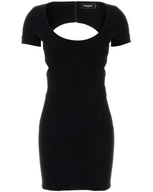 DSquared² Black Stretch Wool Blend Mini Dress