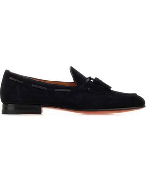 Santoni Midnight Blue Suede Loafers - Black