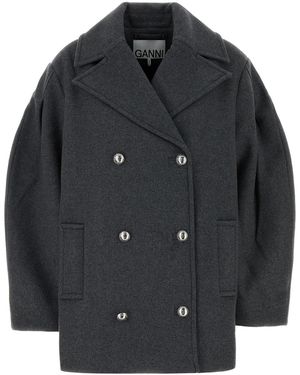 Ganni Wool Blend Coat - Black