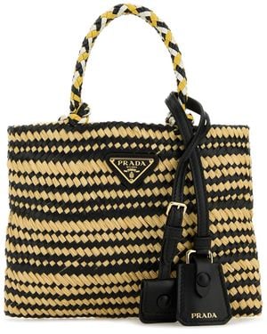 Prada Borsa a mano in rafia bicolor - Multicolore