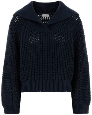 Brunello Cucinelli Blue Cotton Blend Jumper