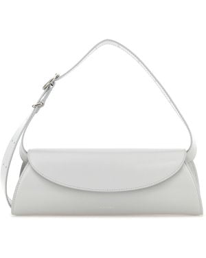 Jil Sander Light Gray Leather Small Cannolo Crossbody Bag - White