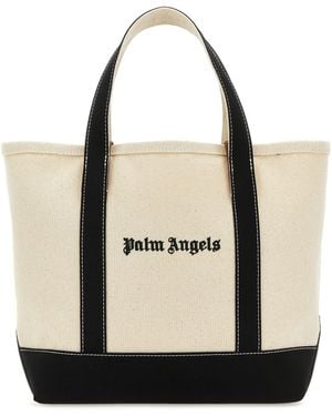 Palm Angels Ivory Canvas Shopping Bag - Black