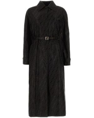 Fendi Ff Jacquard Trench Coat - Black