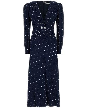 Alessandra Rich Printed Silk Long Dress - Blue