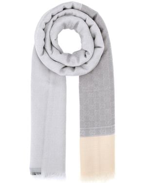 Gucci Sciarpa in misto cashmere ricamato - Grigio