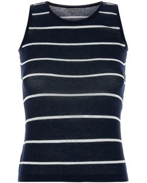 Balenciaga Embroidered Knit Tank Top - Blue