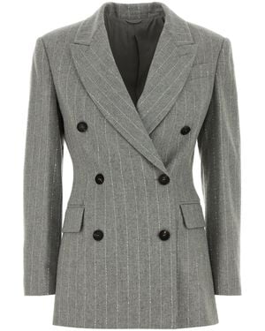 Brunello Cucinelli Giacca in misto lana stretch ricamata - Grigio
