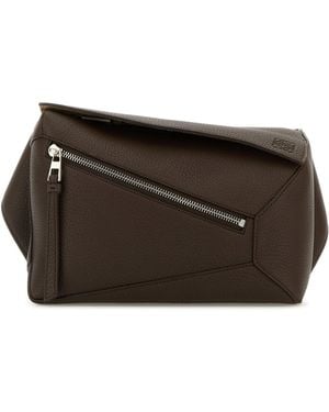 Loewe Marsupio Puzzle piccola in pelle marrone - Grigio