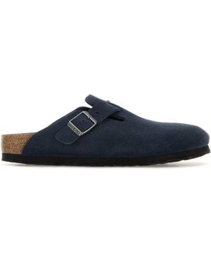 Birkenstock Slippers Boston in pelle scamosciata blu navy