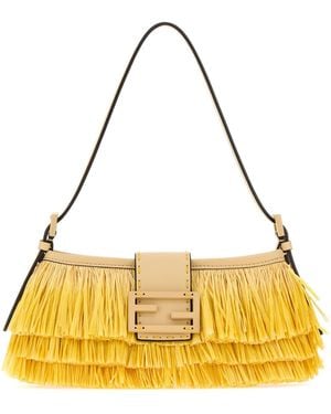 Fendi Borsa a spalla Baby B in rafia decorata - Giallo