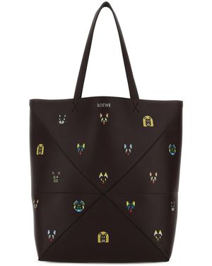 Loewe Borsa shopping Puzzle Fold Large in pelle cioccolato - Nero