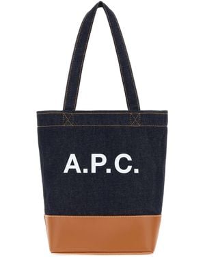 A.P.C. Borsa shopping Axelle bicolor in denim e pelle - Blu