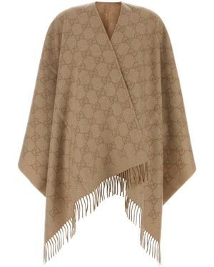 Gucci Mantella in misto cashmere ricamato - Neutro